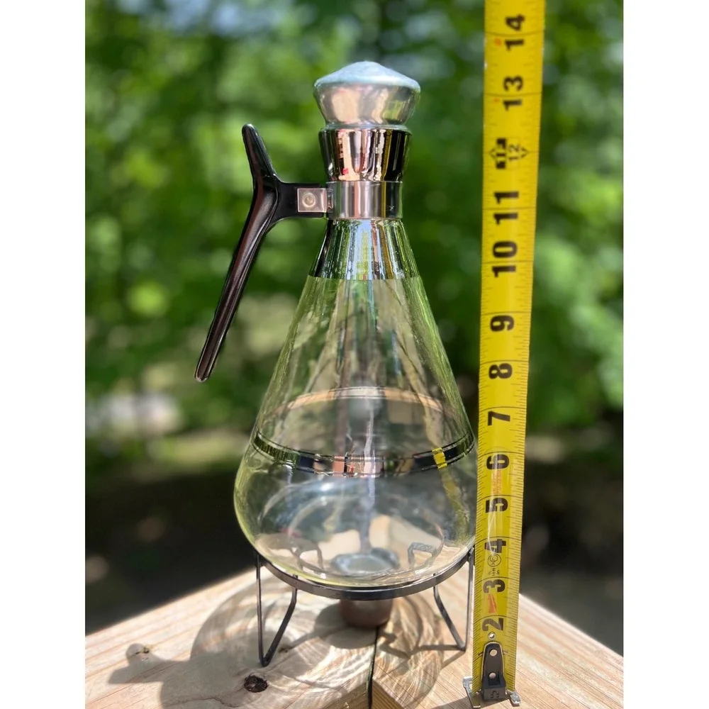 Vintage 1950s Inland Glass Atomic Coffee Carafe | Mid Century Warming Stand